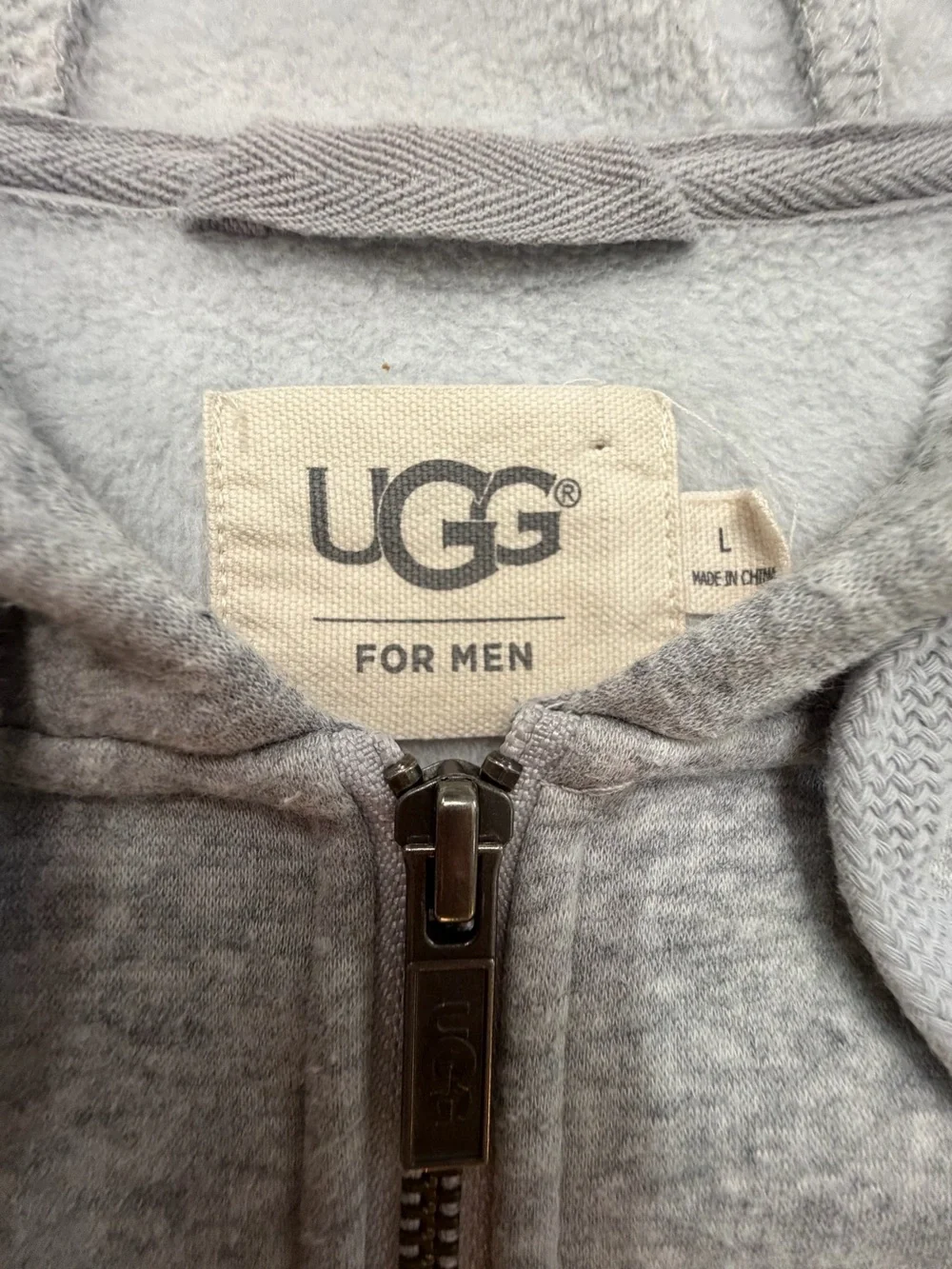 UGG Elliot Men’s Size L Grey Full Zip Fleece Hoodie w/ Ribbed Side Panels